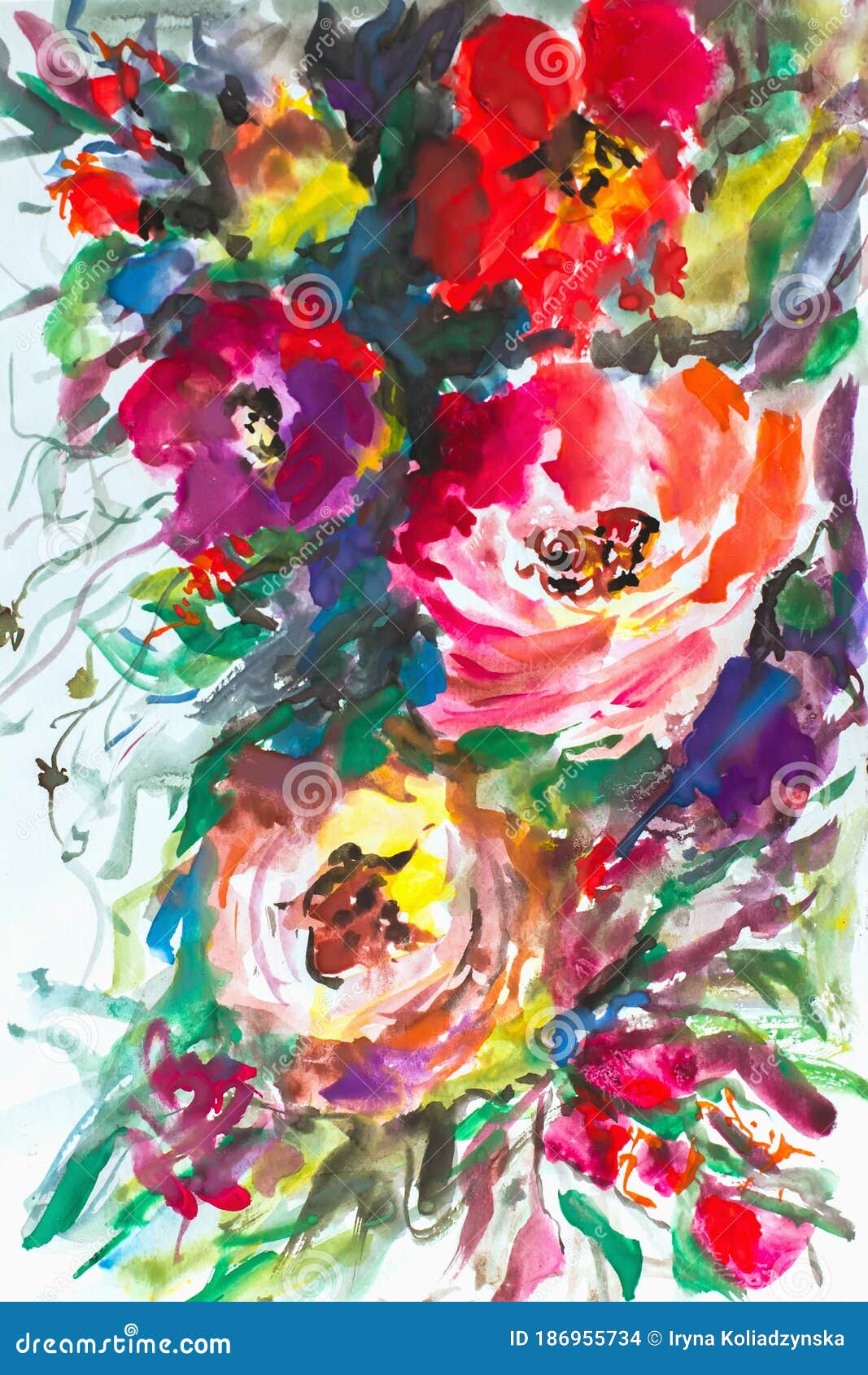 Abstract Flowers Pattern. Watercolor. Painting Painting Impressionism