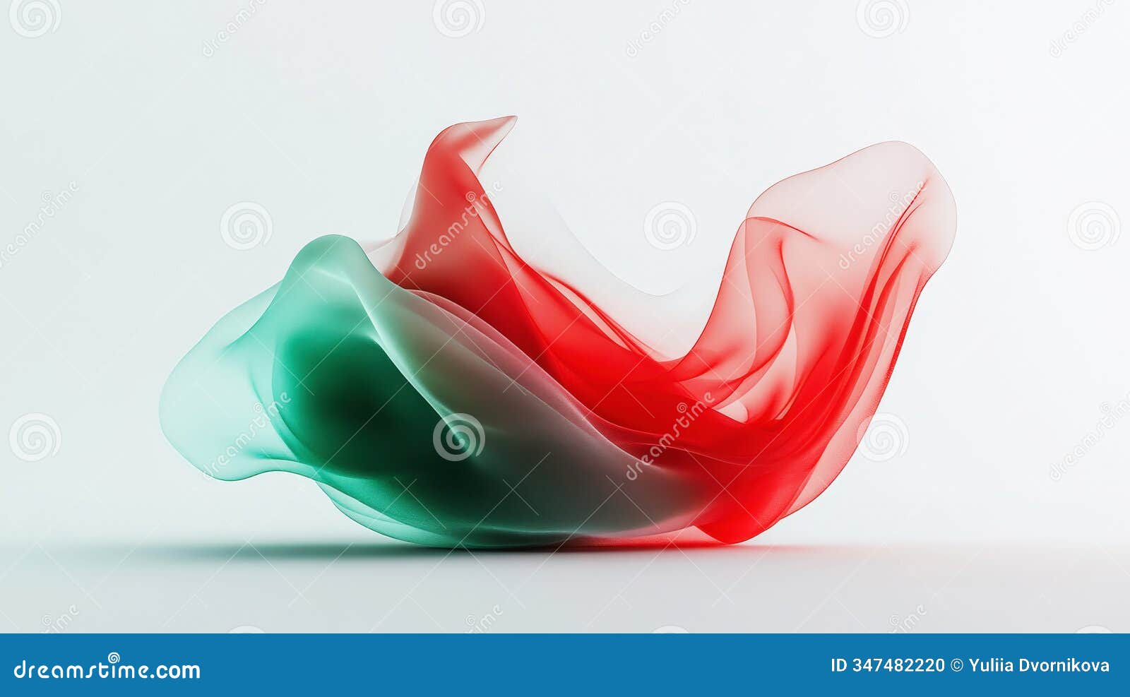 abstract flowing cloud of green and red fabric-like forms, airy geometric . generative ai