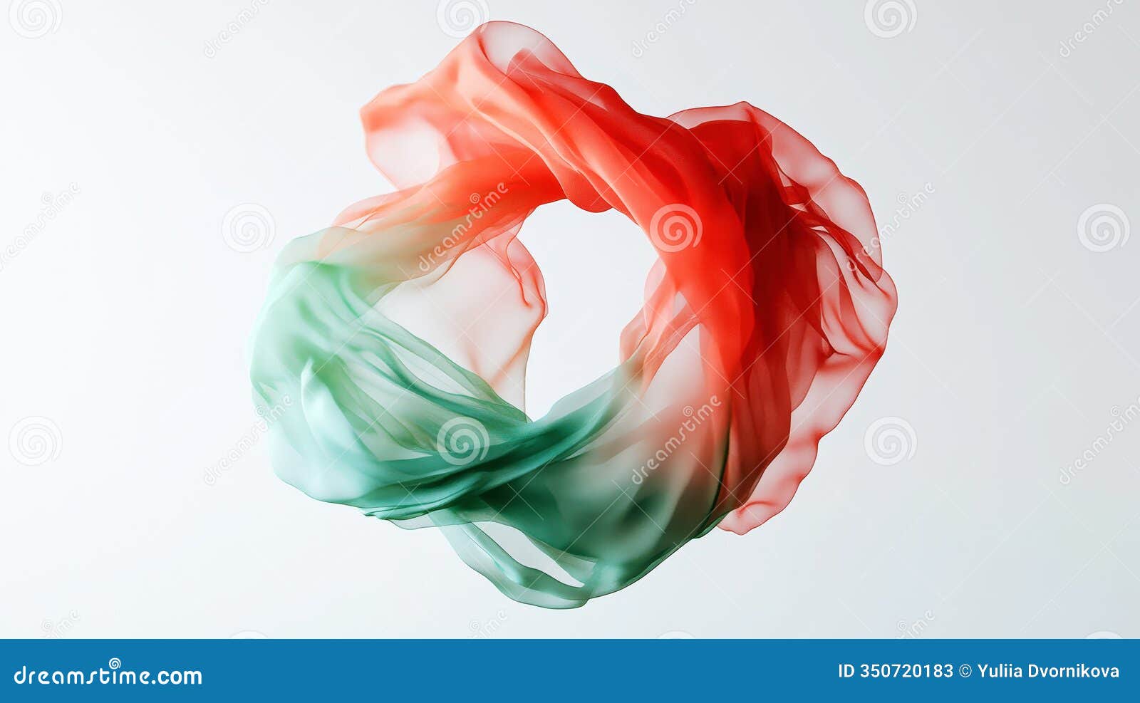 abstract flowing cloud of green and red fabric-like forms, airy geometric . generative ai