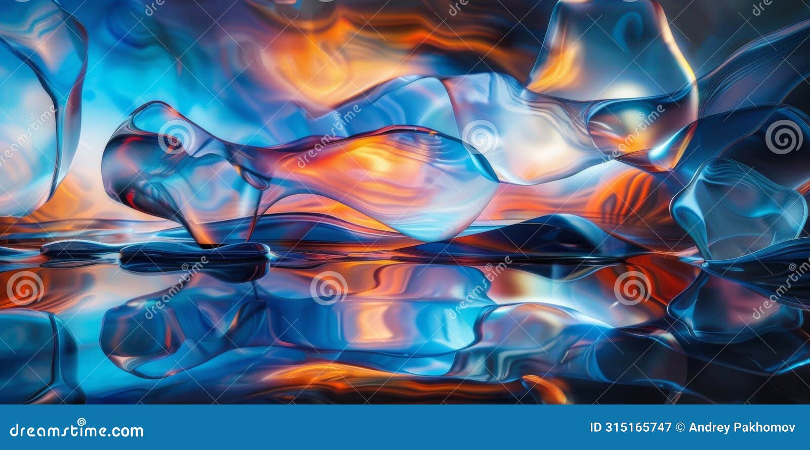 abstract fluid art display with warm and cool tones intermixing