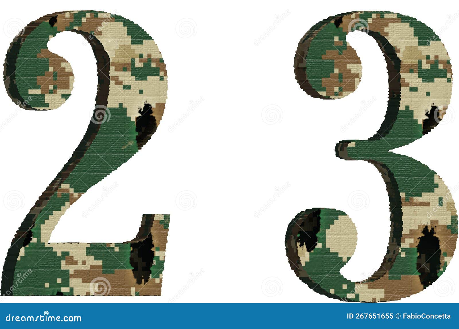 Abstract Font Alphabet with Military Camouflage Texture Pair of Numbers