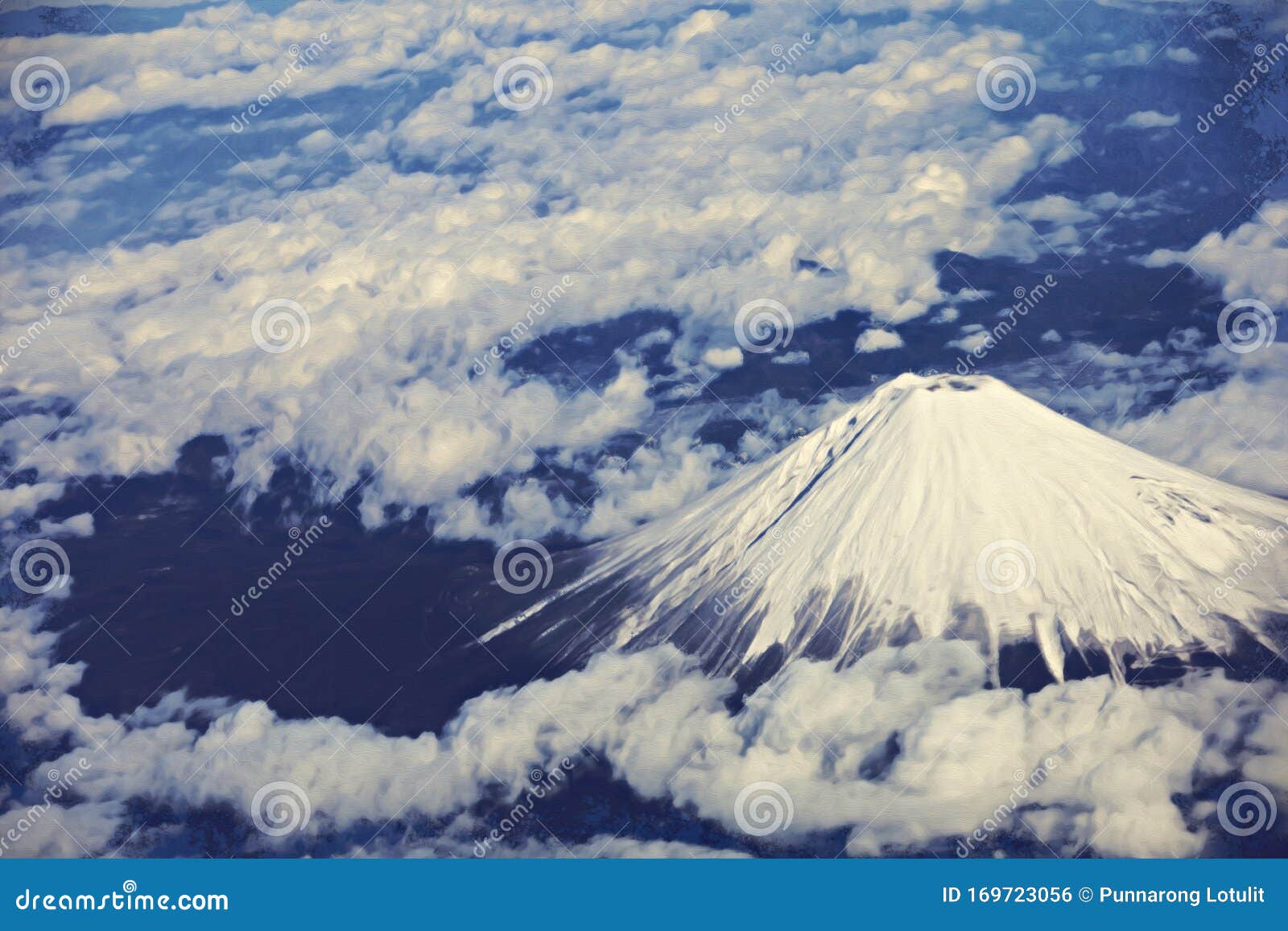 Fuji Mountain Peak in Kawaguchiko, Japan on Watercolor Illustration ...