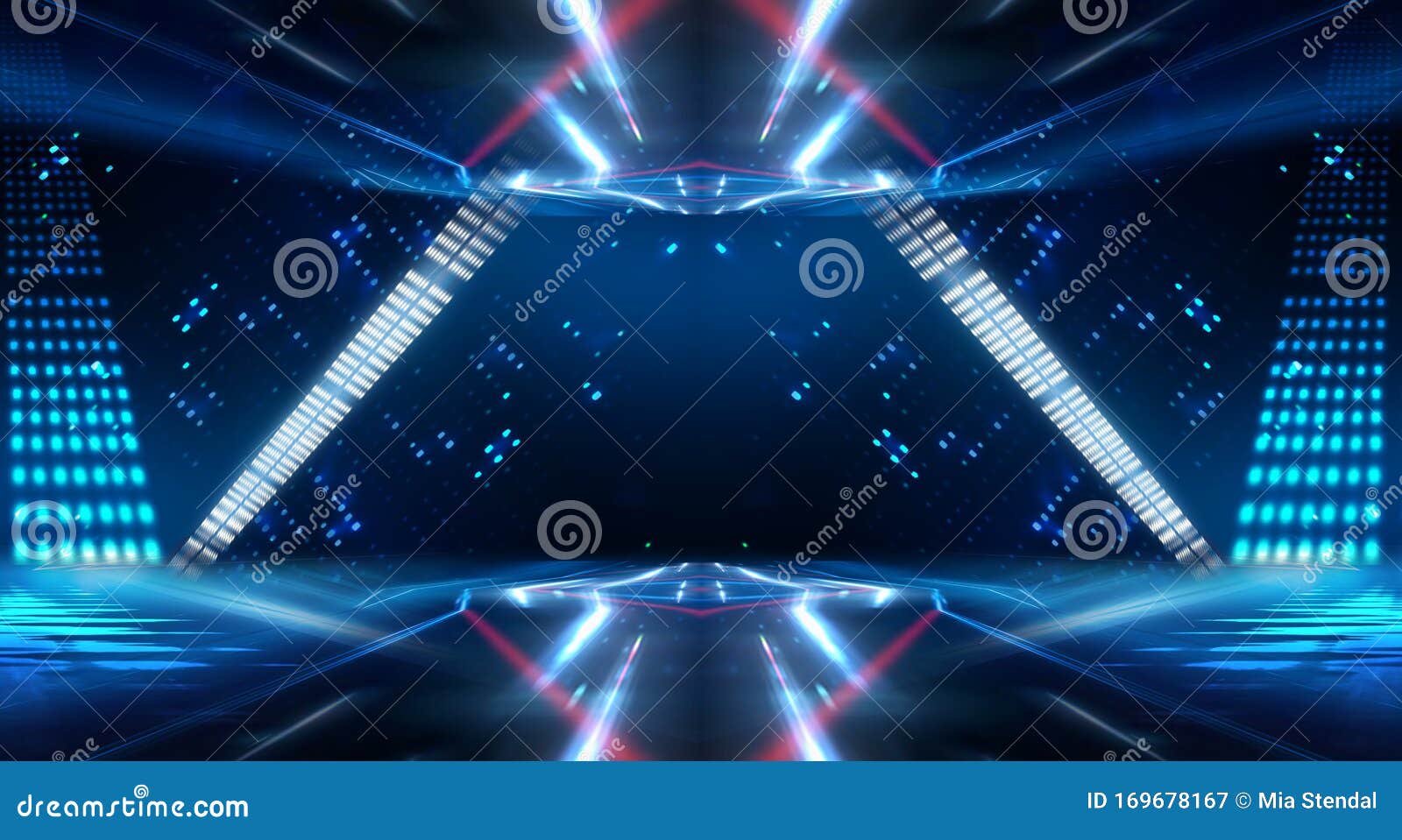 Background of Empty Stage Show. Neon Blue and Purple Light and Laser Show.  Laser Futuristic Shapes on a Dark Background. Abstract Stock Image - Image  of lights, line: 169678167