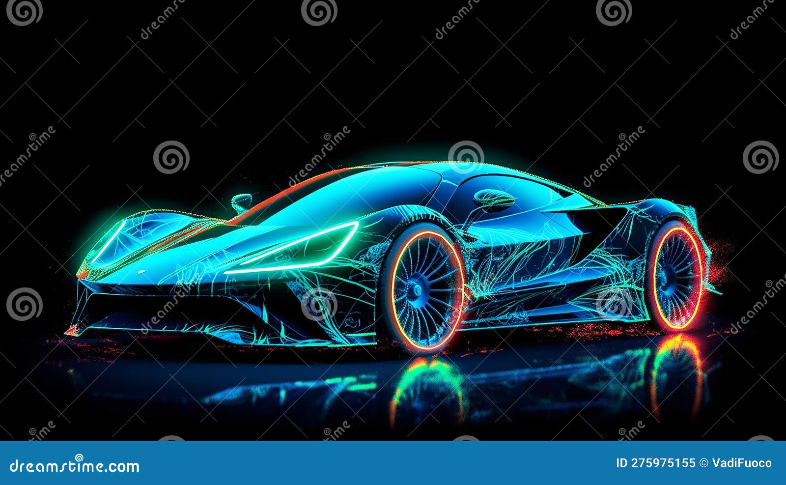 Abstract Futuristic Car Design in Neon Color. Wallpaper, Black Background  Stock Illustration - Illustration of sport, auto: 275975155