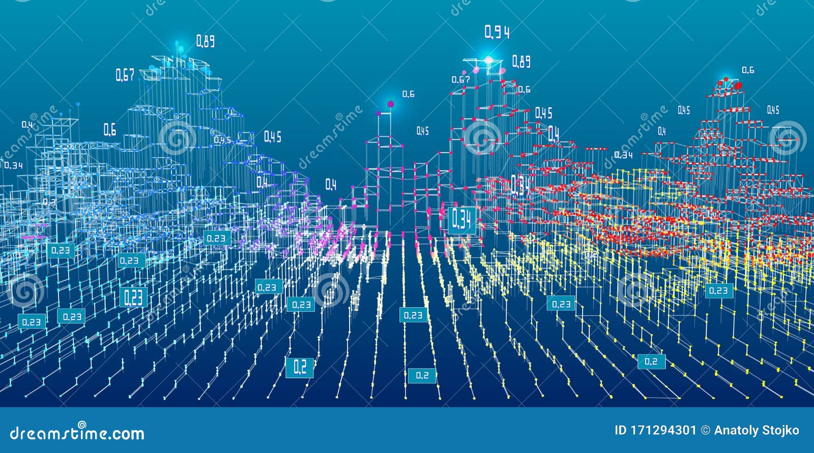 abstract futuristic concept of predictive analysis. big data. quantum virtual cryptography. blockchain. business and science