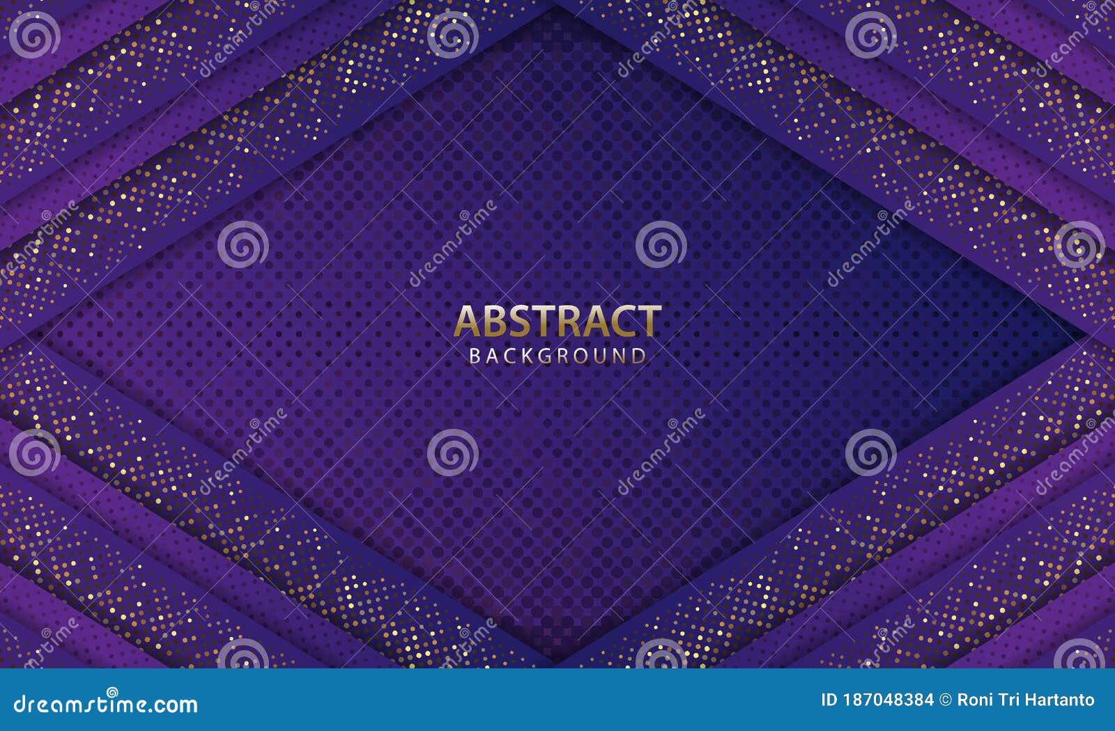 Dark Blue Abstract Background Overlap Layers. Texture with Gold Dots