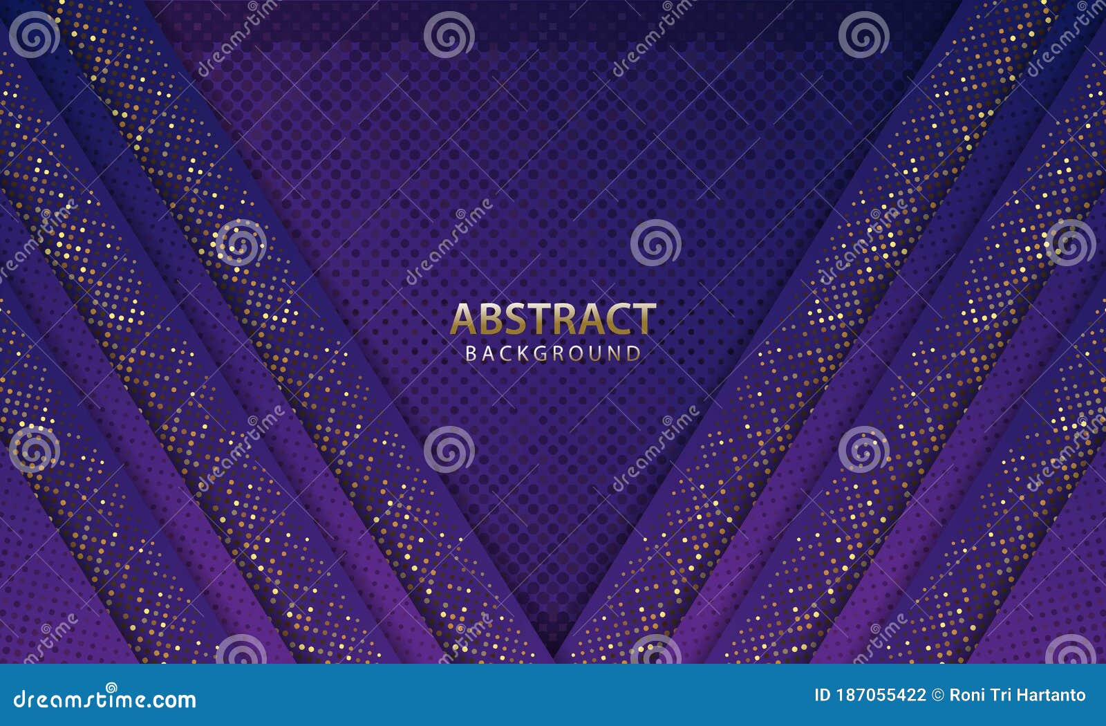 Dark Blue Abstract Background Overlap Layers. Texture with Gold Dots
