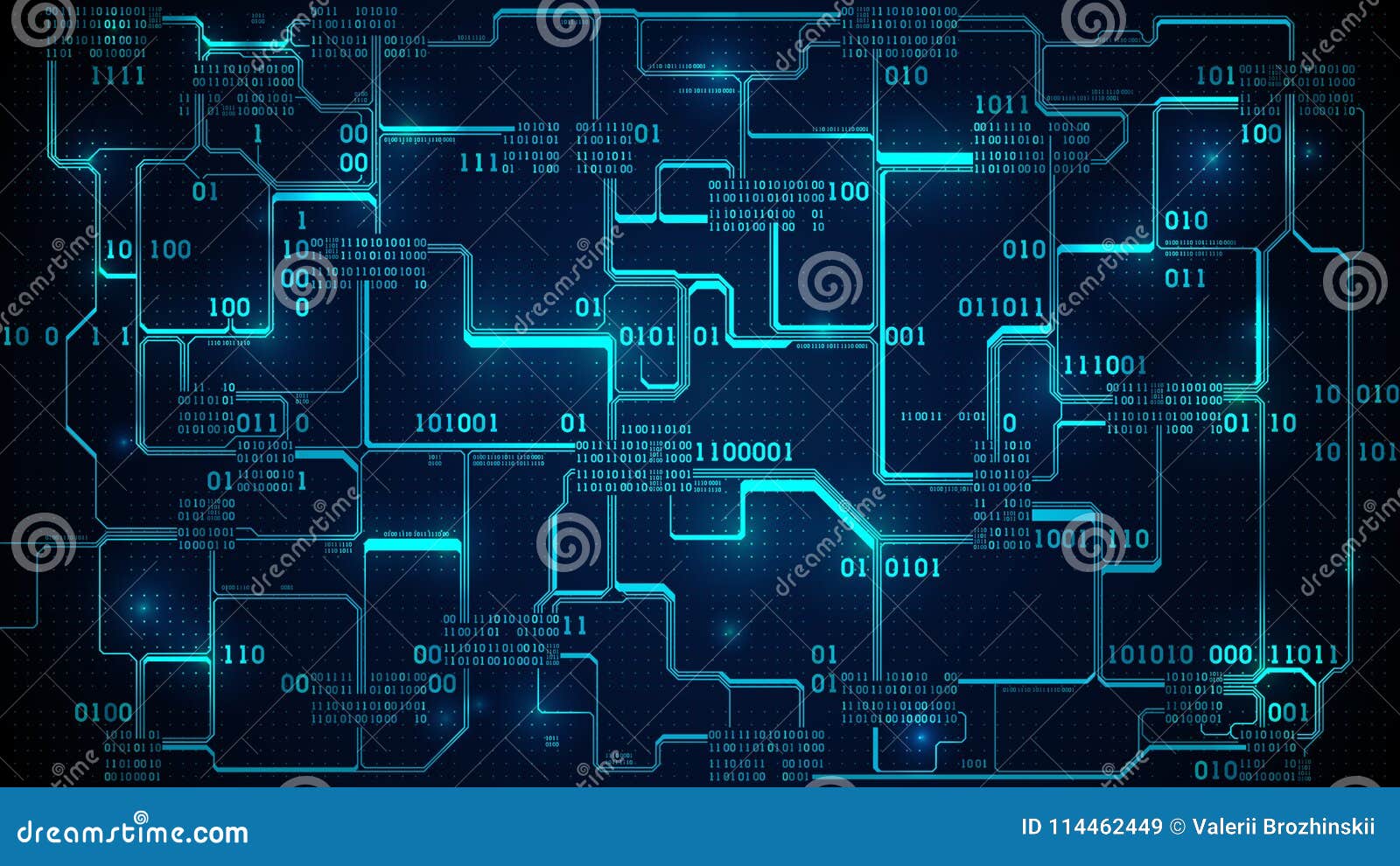 abstract electronic circuit board binary code, neural network and big data - artificial intelligence, matrix background with digit