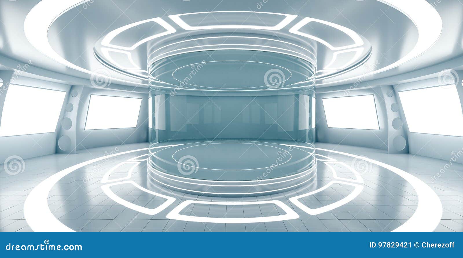 Abstract Futuristic Interior with Glowing Panels Stock Illustration