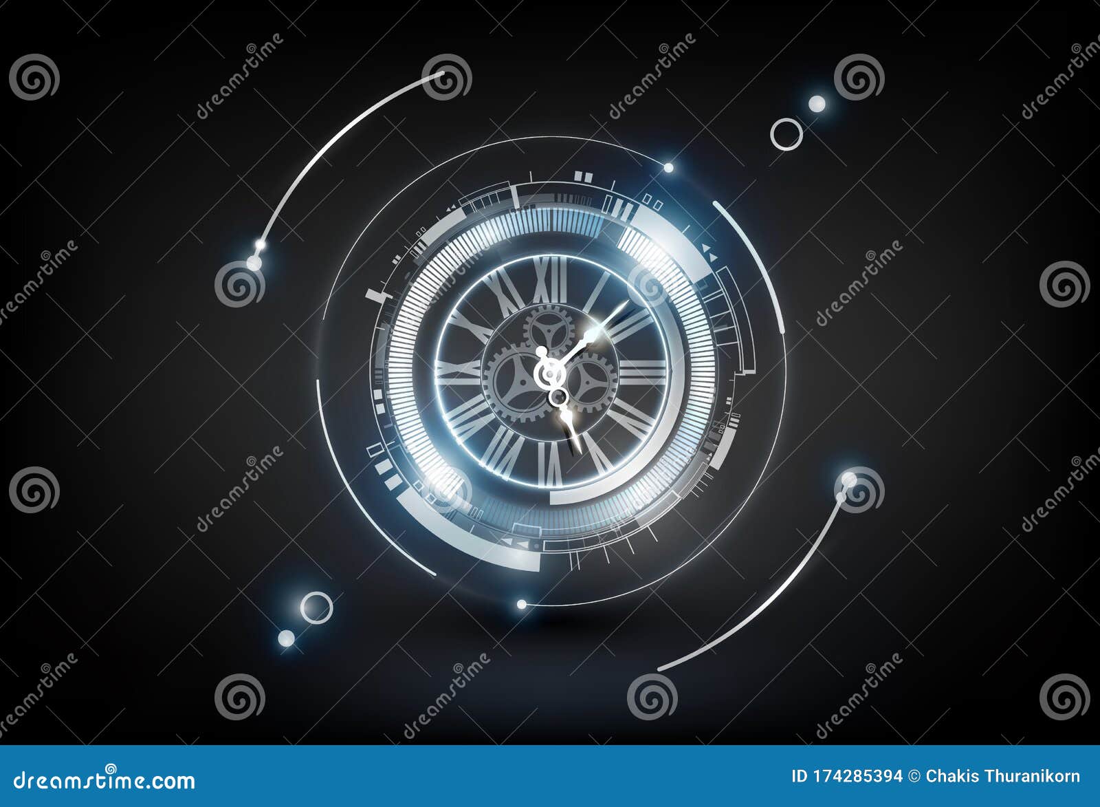 Abstract Futuristic Technology Background with Clock Concept and Time ...