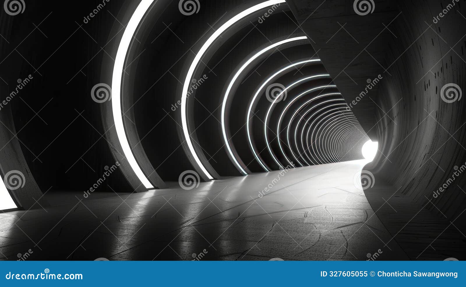 abstract futuristic tunnel with glowing light. modern architecture and technology. minimalist . black and white