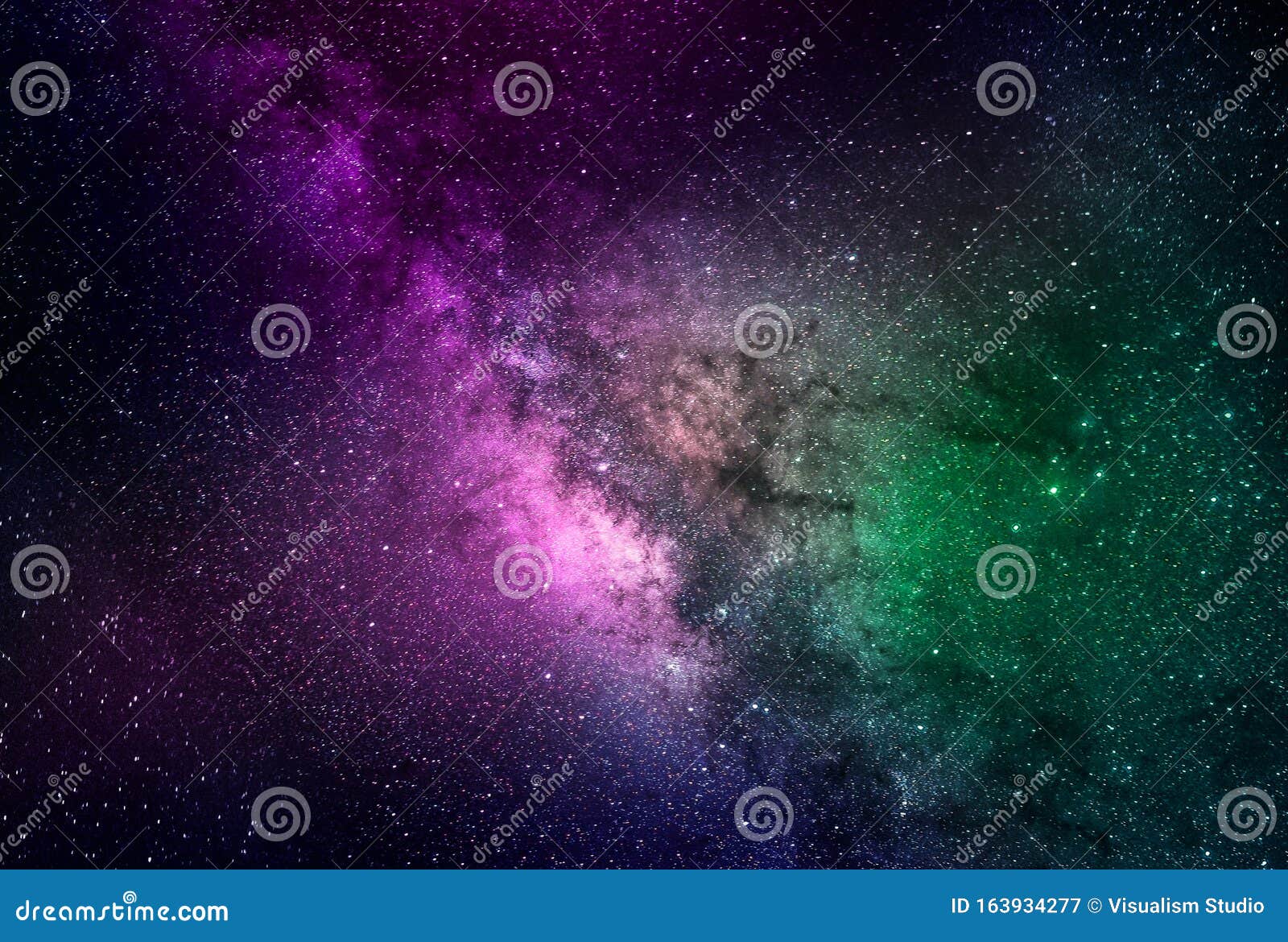 Abstract Galaxy Background With Stars And Planets With Green And