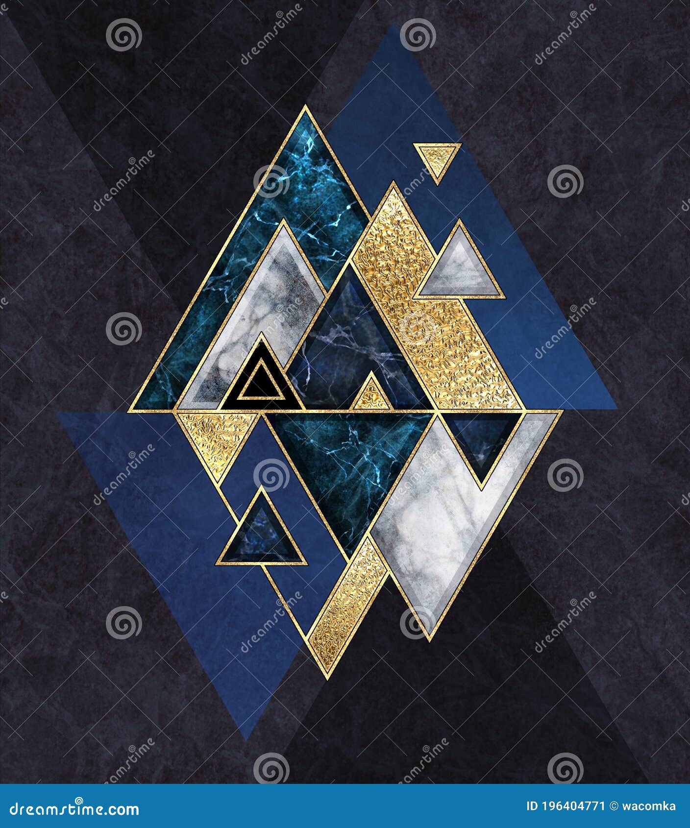 Scandinavian Geometric Shapes Print Creative Modern Design Minimalist With Black Details Abstract Gold and Marble Triangle with Blue