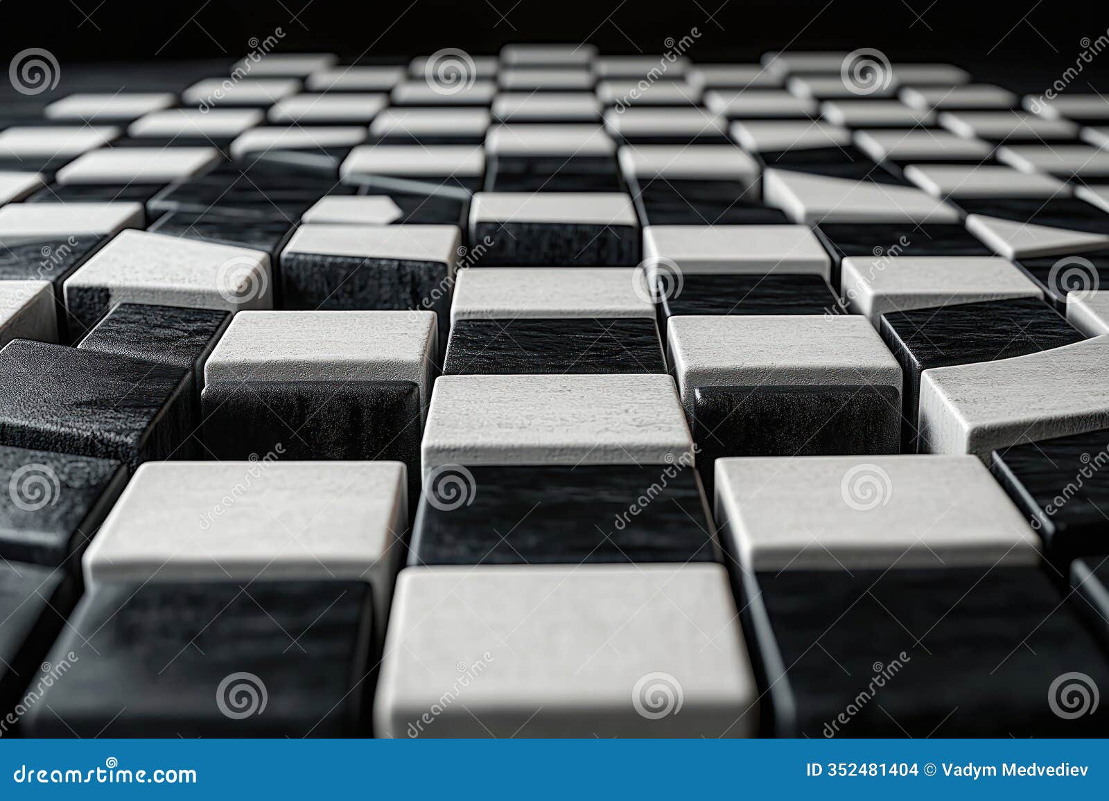 abstract geometric  with black, white squares. modern maze structure with chessboard pattern. visual puzzle of interlocking