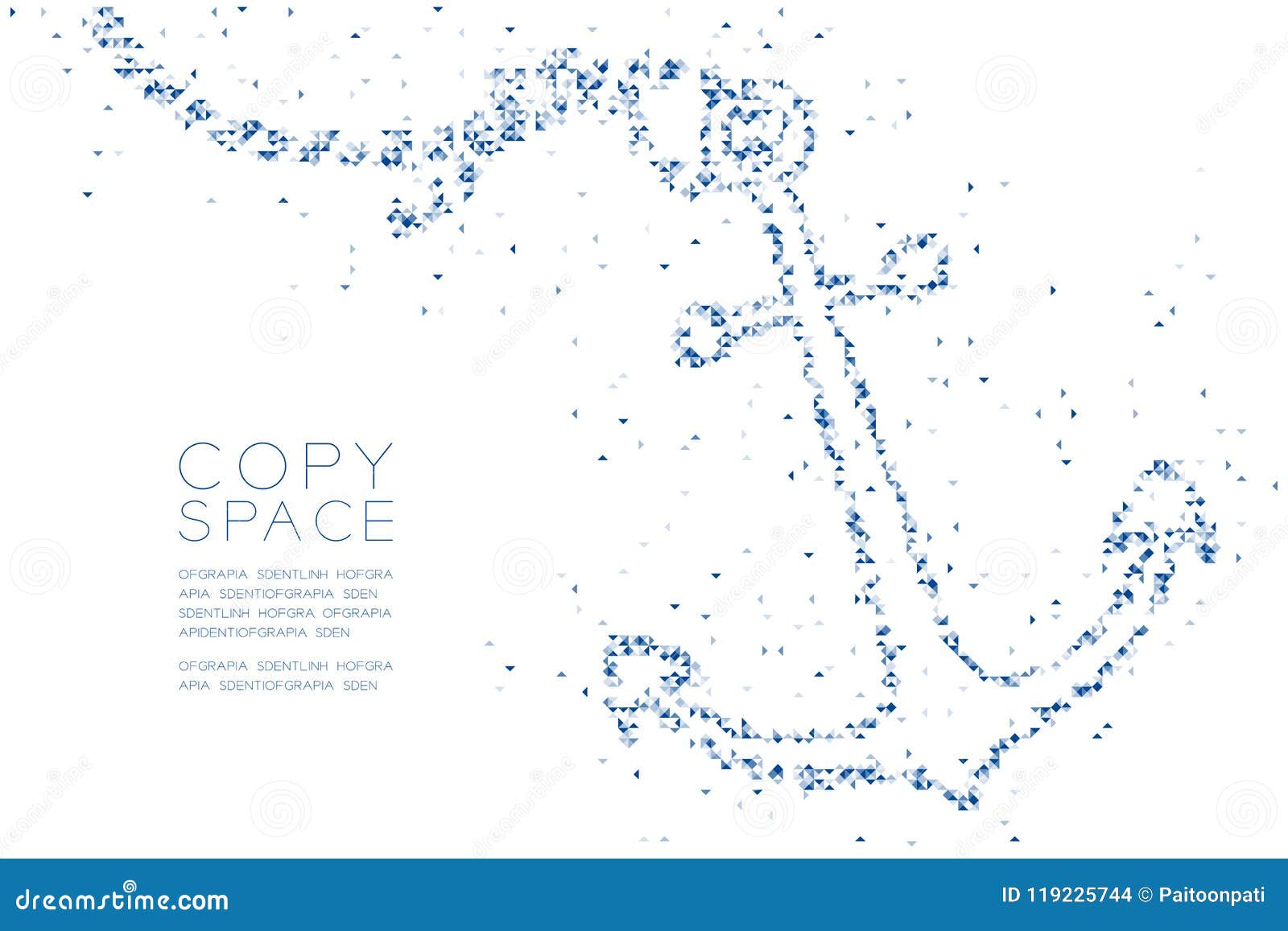 abstract geometric low polygon square box pixel and triangle pattern anchor , aquatic and marine life concept  blue col
