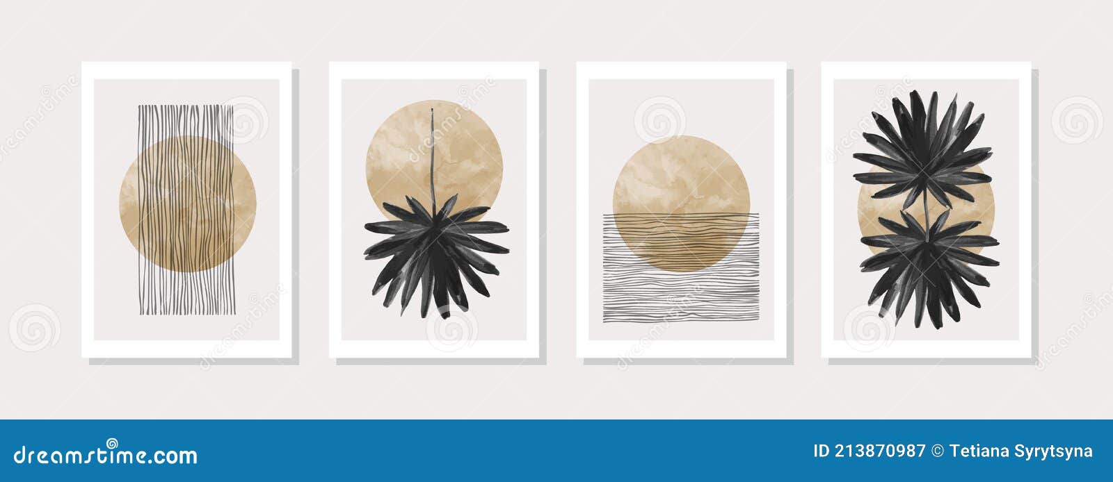 abstract geometric, natural s poster set in mid century style