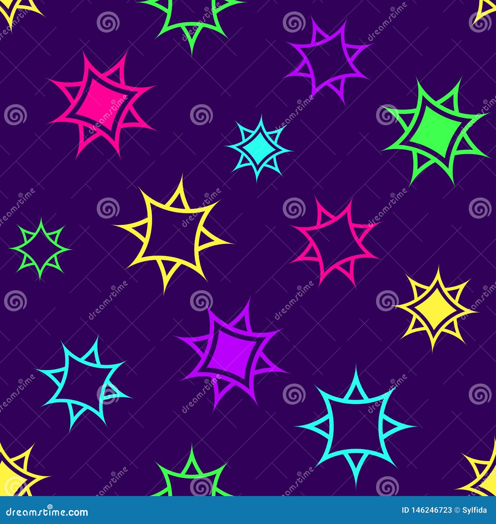 Vector Abstract Purple Background Seamless Pattern With Stars