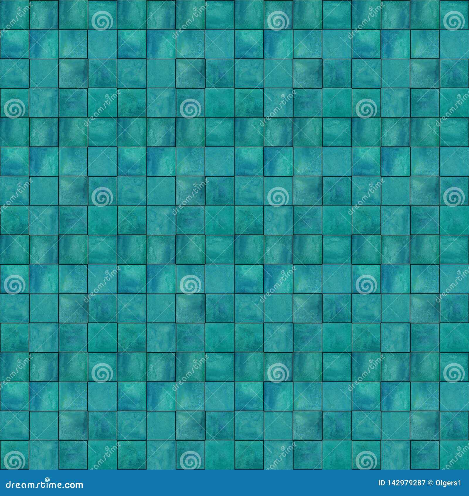 Abstract Geometric Seamless Pattern with Squares. Dark Teal Watercolour ...