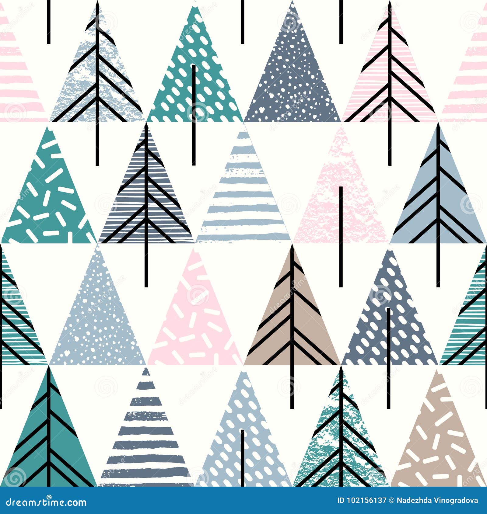 abstract geometric seamless repeat pattern with christmas trees.