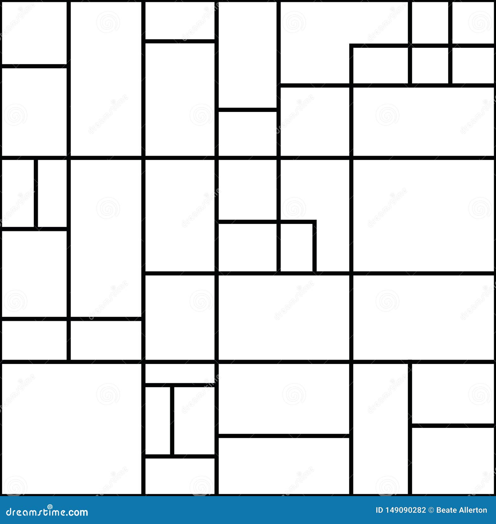 Abstract Geometric White Rectangles with Black Outlines. Seamless