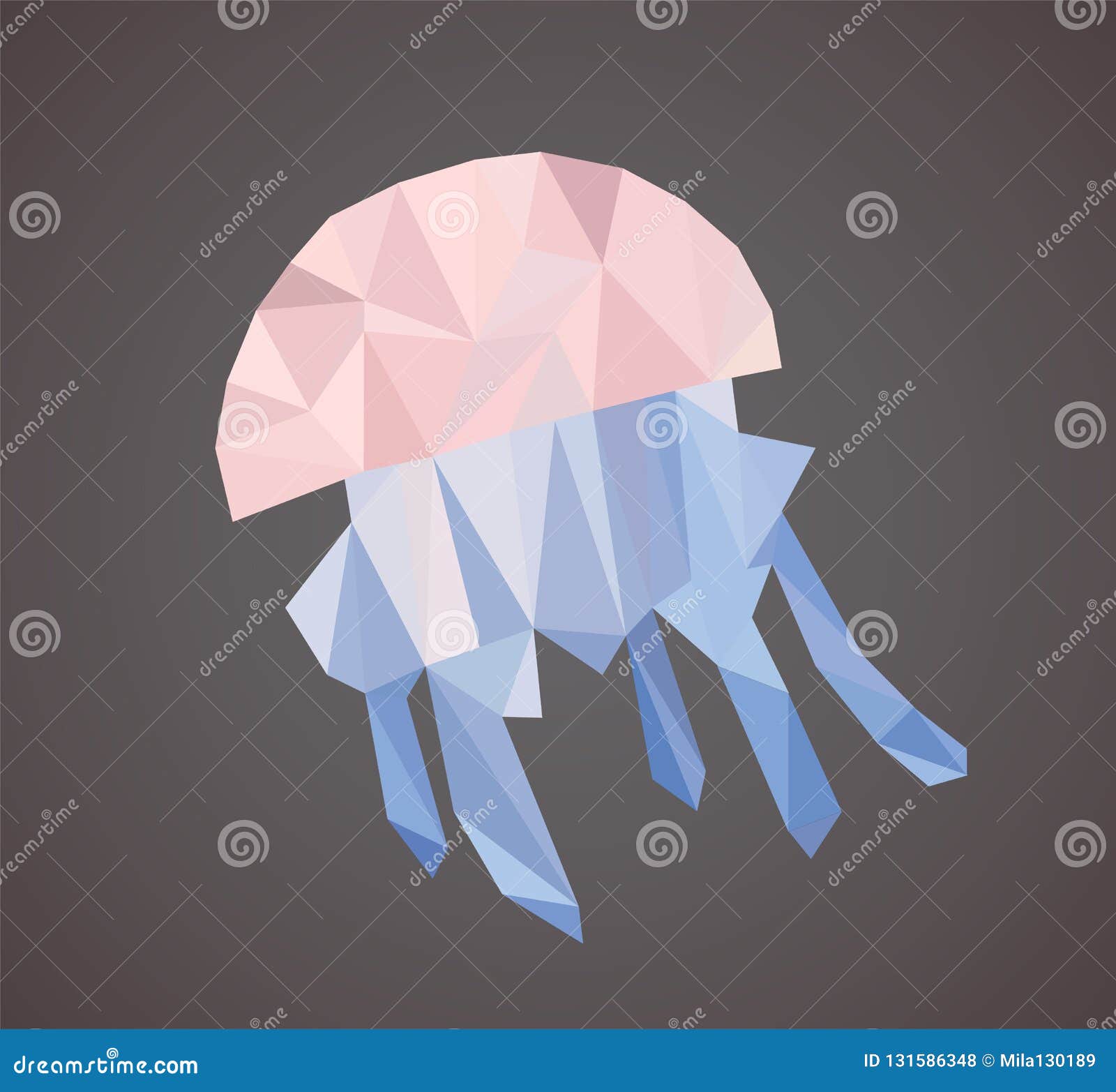 Abstract Geometry Polygonal Jellyfish, Low Poly Vector Illustration