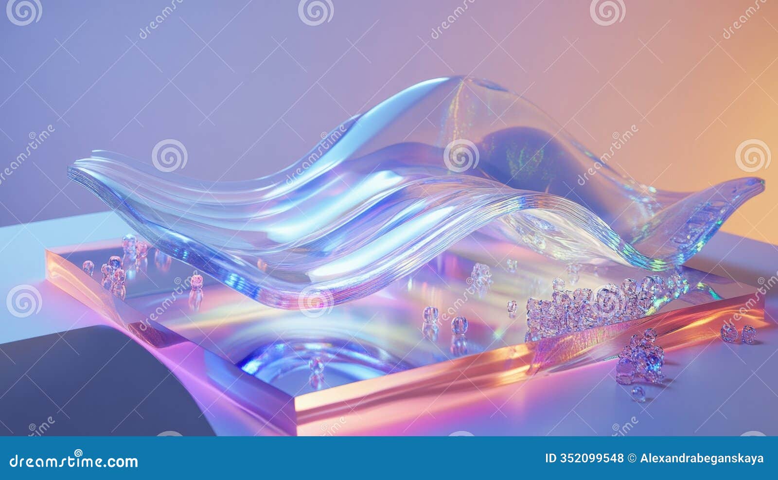 abstract glass waves with reflective surface and colorful lighting