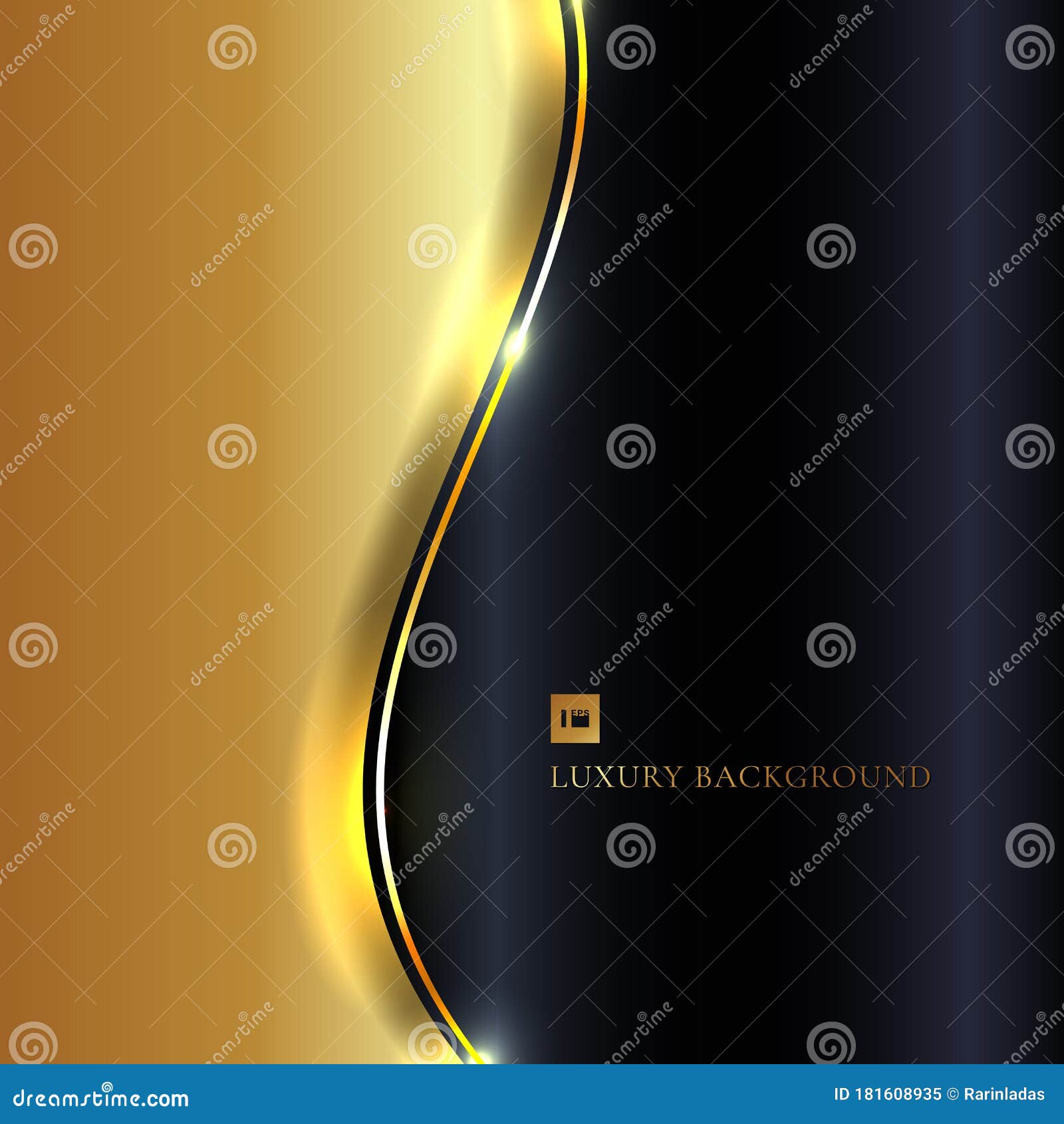Abstract Glowing Gold Wave on Dark Blue Background with Lighting Luxury