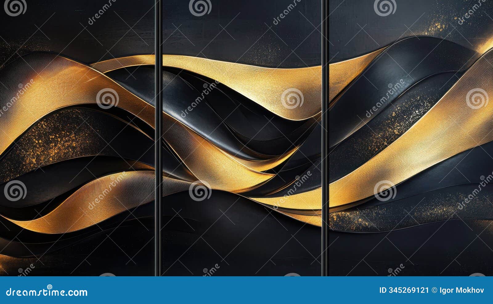abstract gold and black triptych: a stunning three-panel