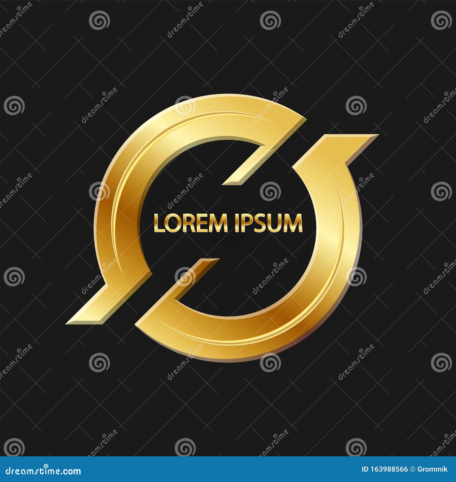 Abstract Gold Logo on Black Background for Decoration and Design Stock