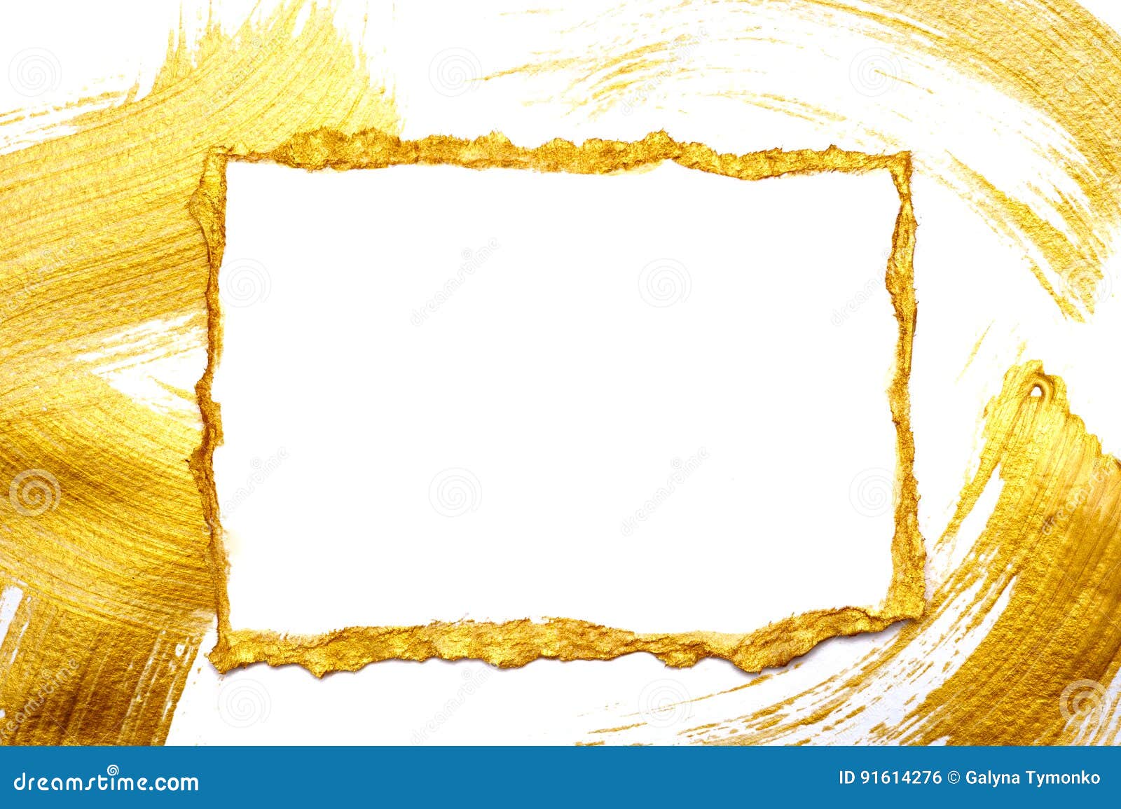 Abstract Gold Painted Frame on a White and Gilded Background with Place for Your Text Stock