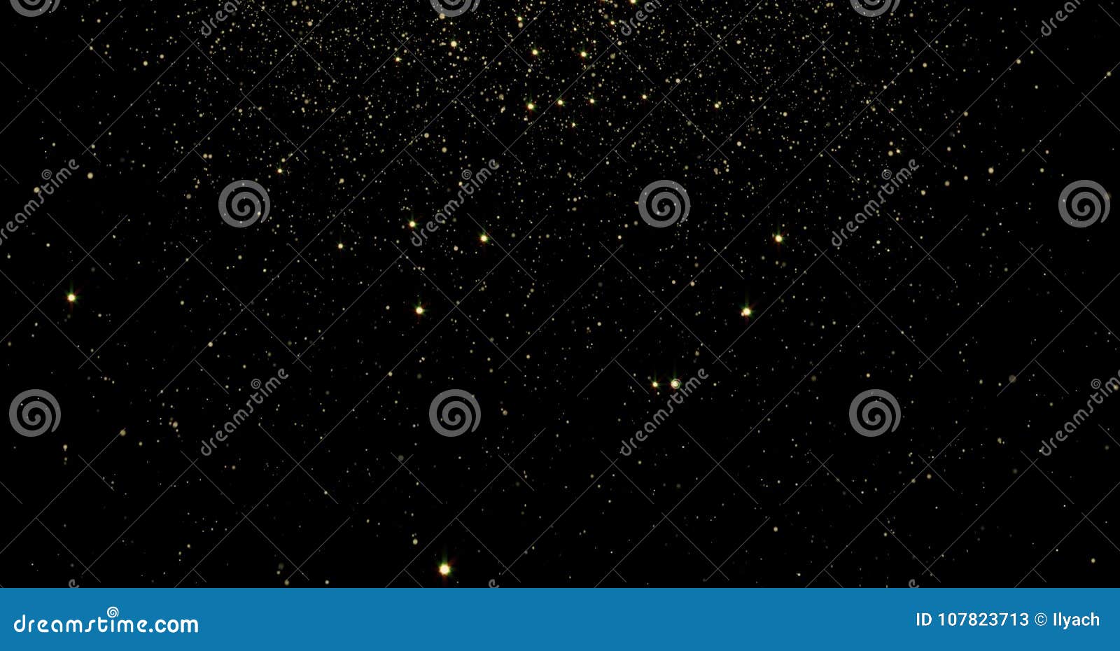 abstract gold particles and sparkling stars or shimmering light effect background. light flare shine or glare overlay effect for l