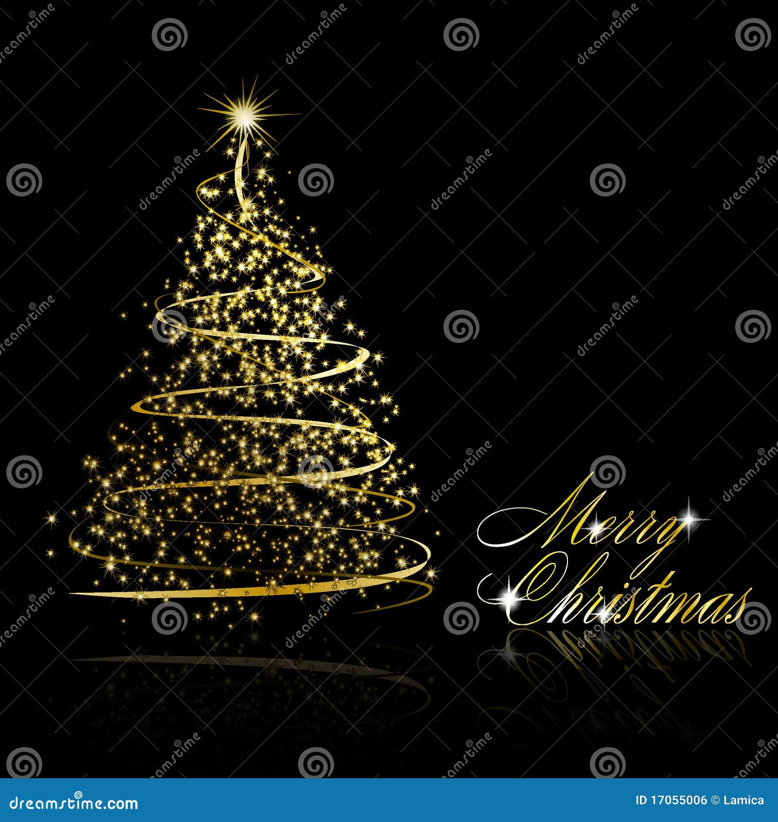 Abstract Golden Christmas Tree on Black Background Stock Vector