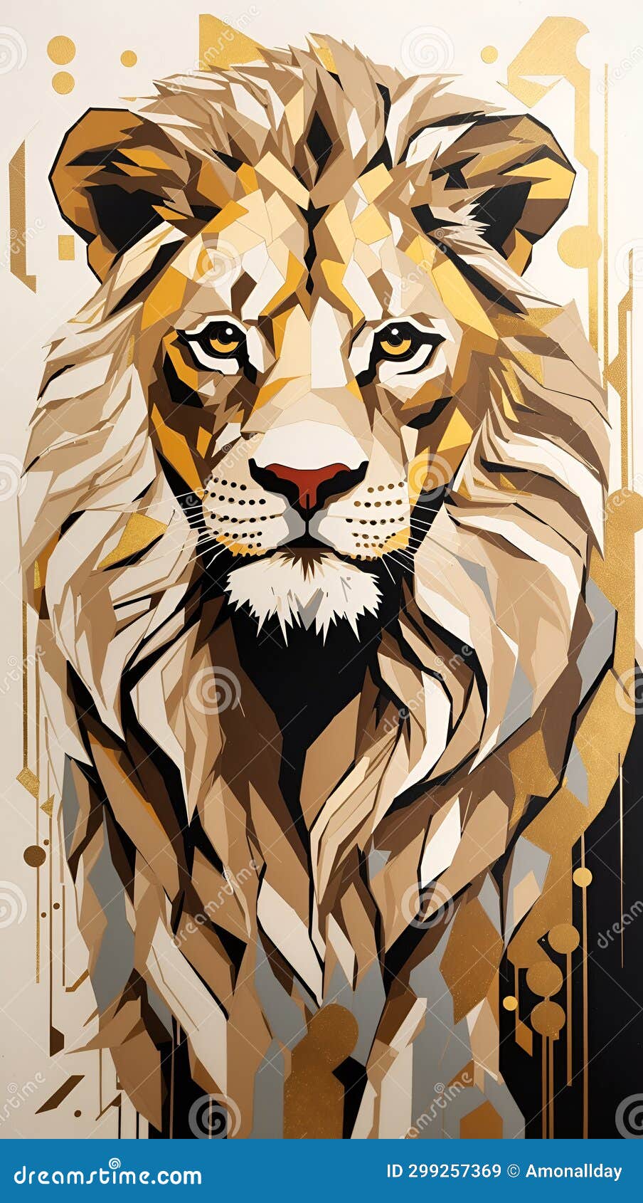 abstract golden lion artwork geometric acrylic animal painting colorful background digital art 