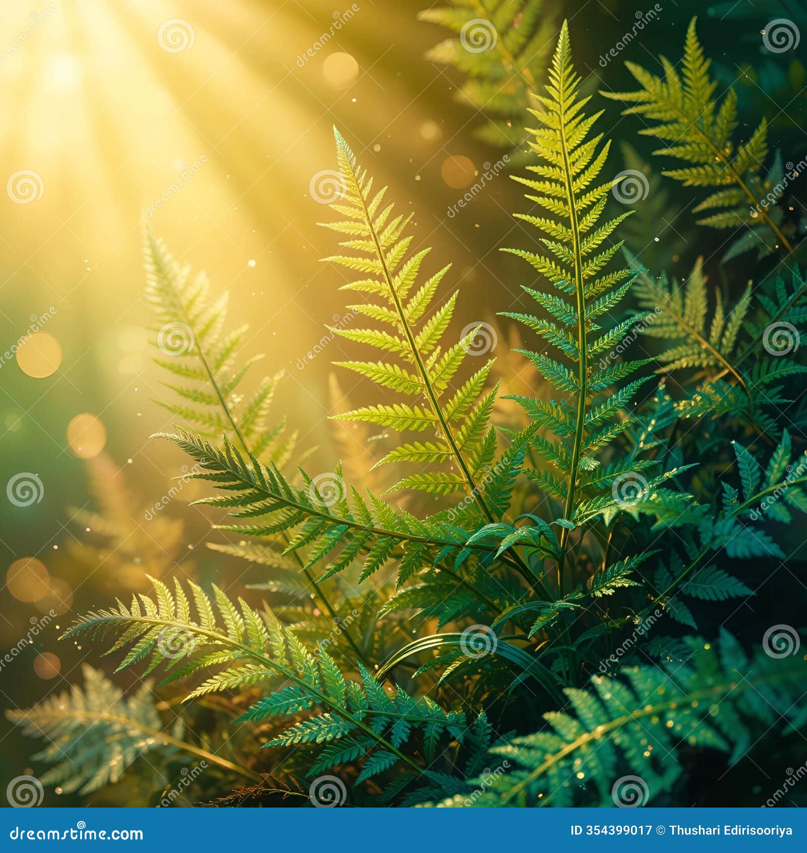 abstract gradient fern fronds with soft glowing particles