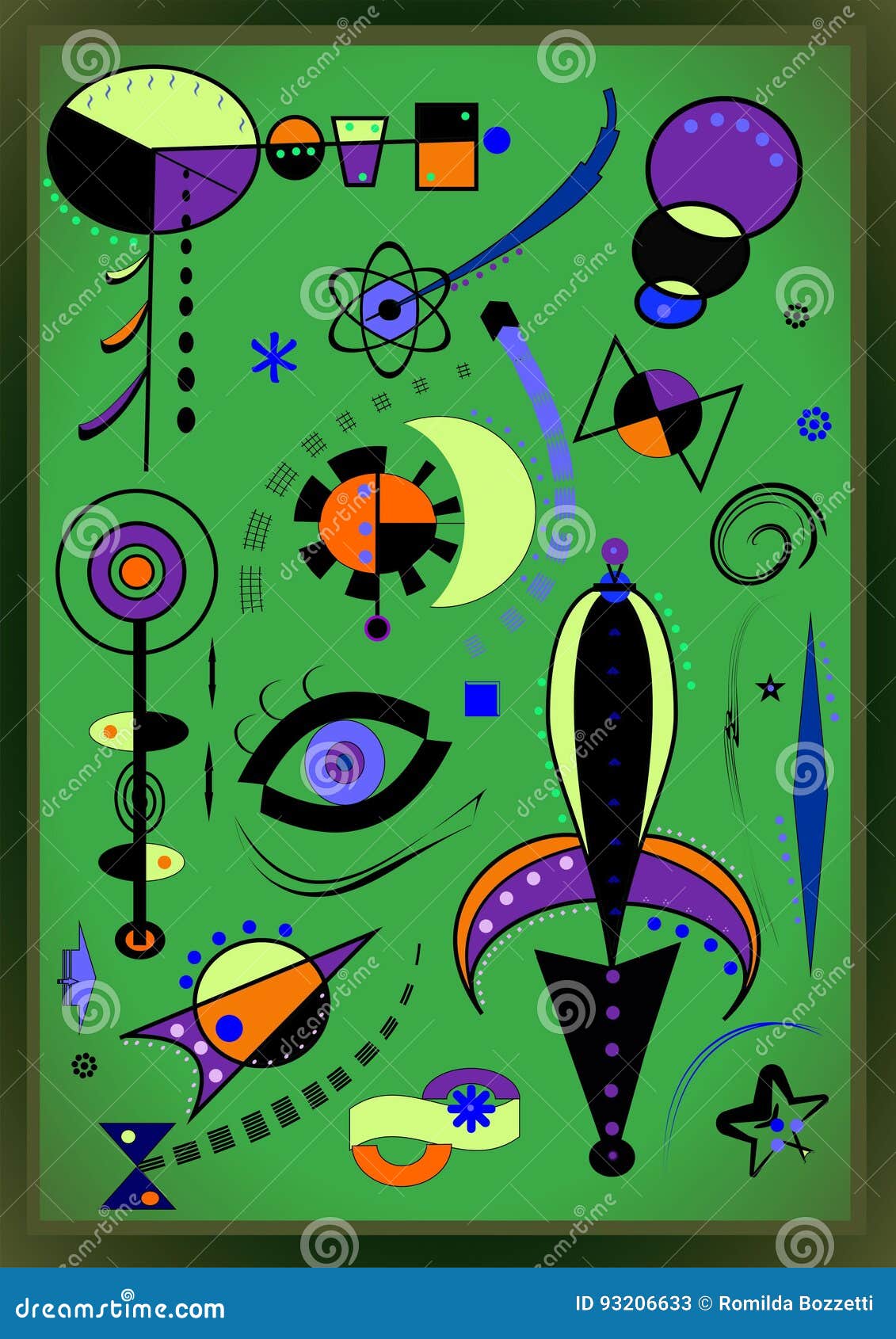 abstract green background, style miro `french painter