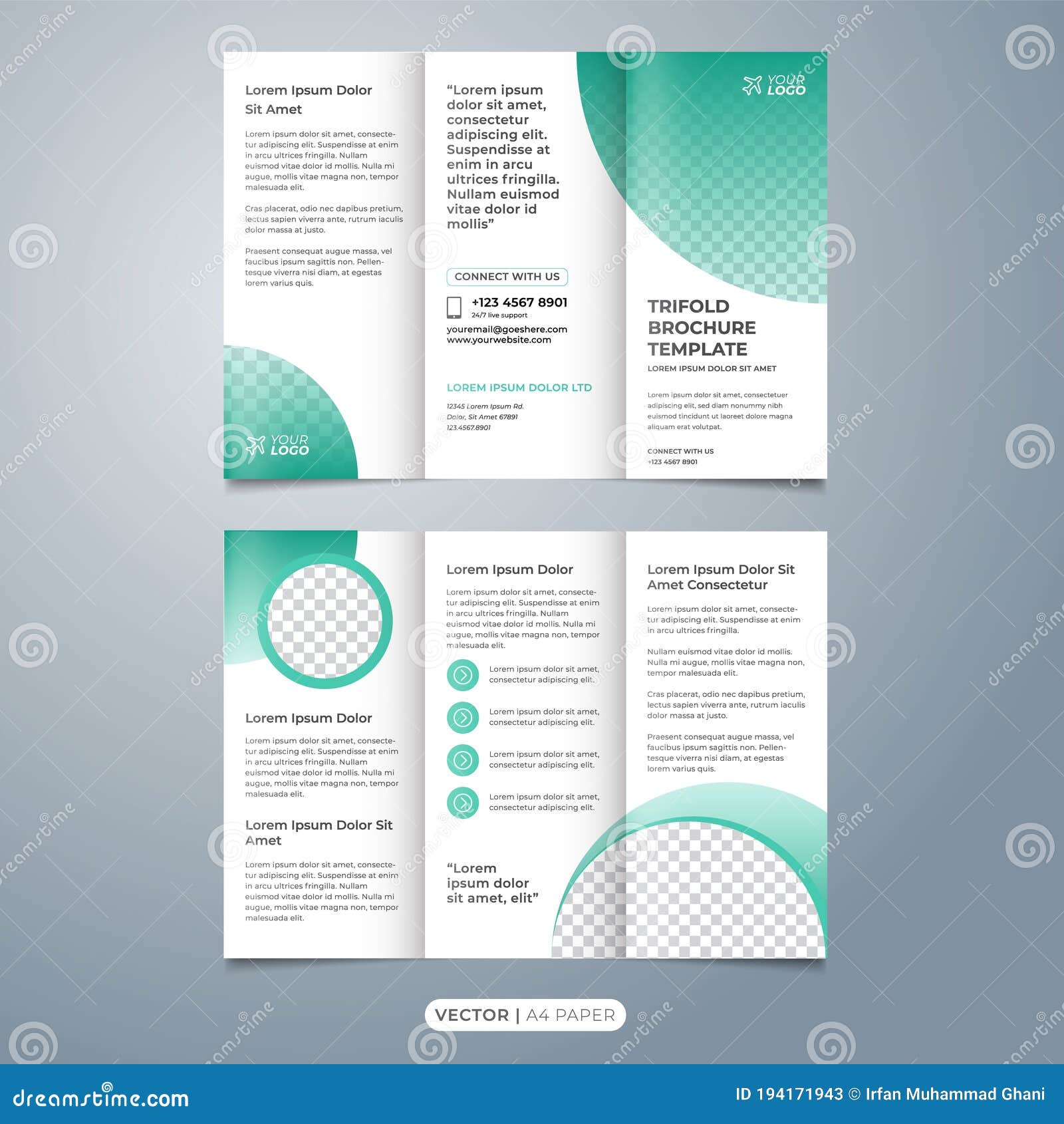 abstract green circle tri fold brochure template 