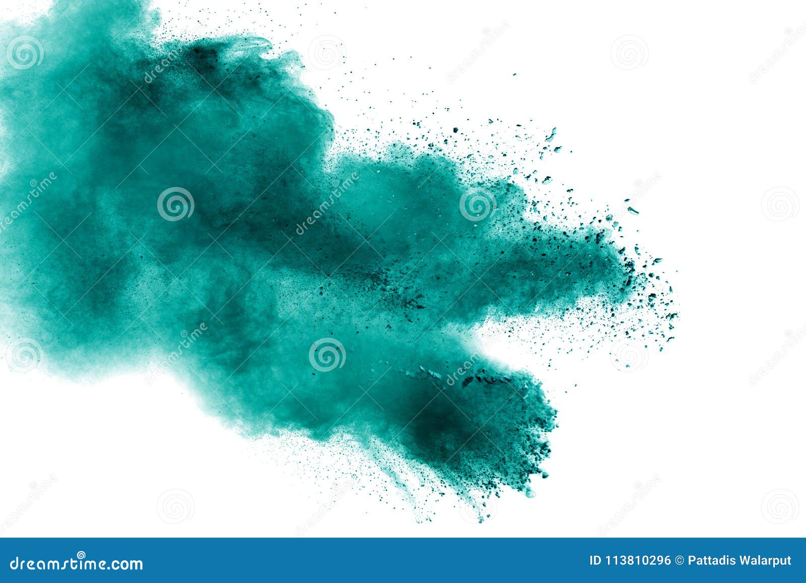 Abstract Green Dust Explosion on White Background. Stock Photo Image