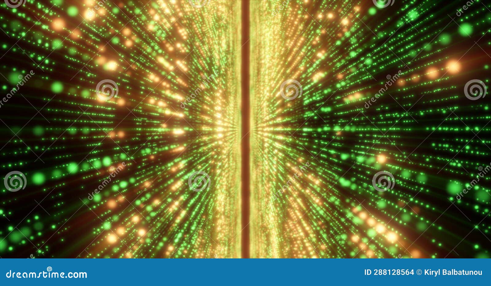 abstract green energy hi-tech lines and digital particles fly in a tunnel