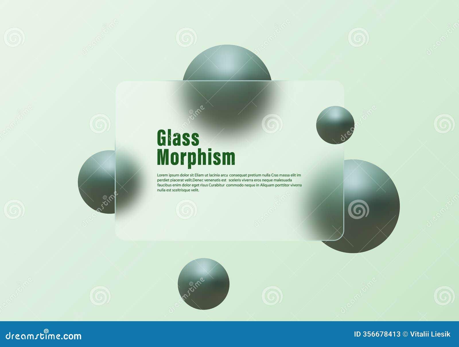 abstract green gradient background in glass morphism style. frosted glass screen with blurred floating dark spheres