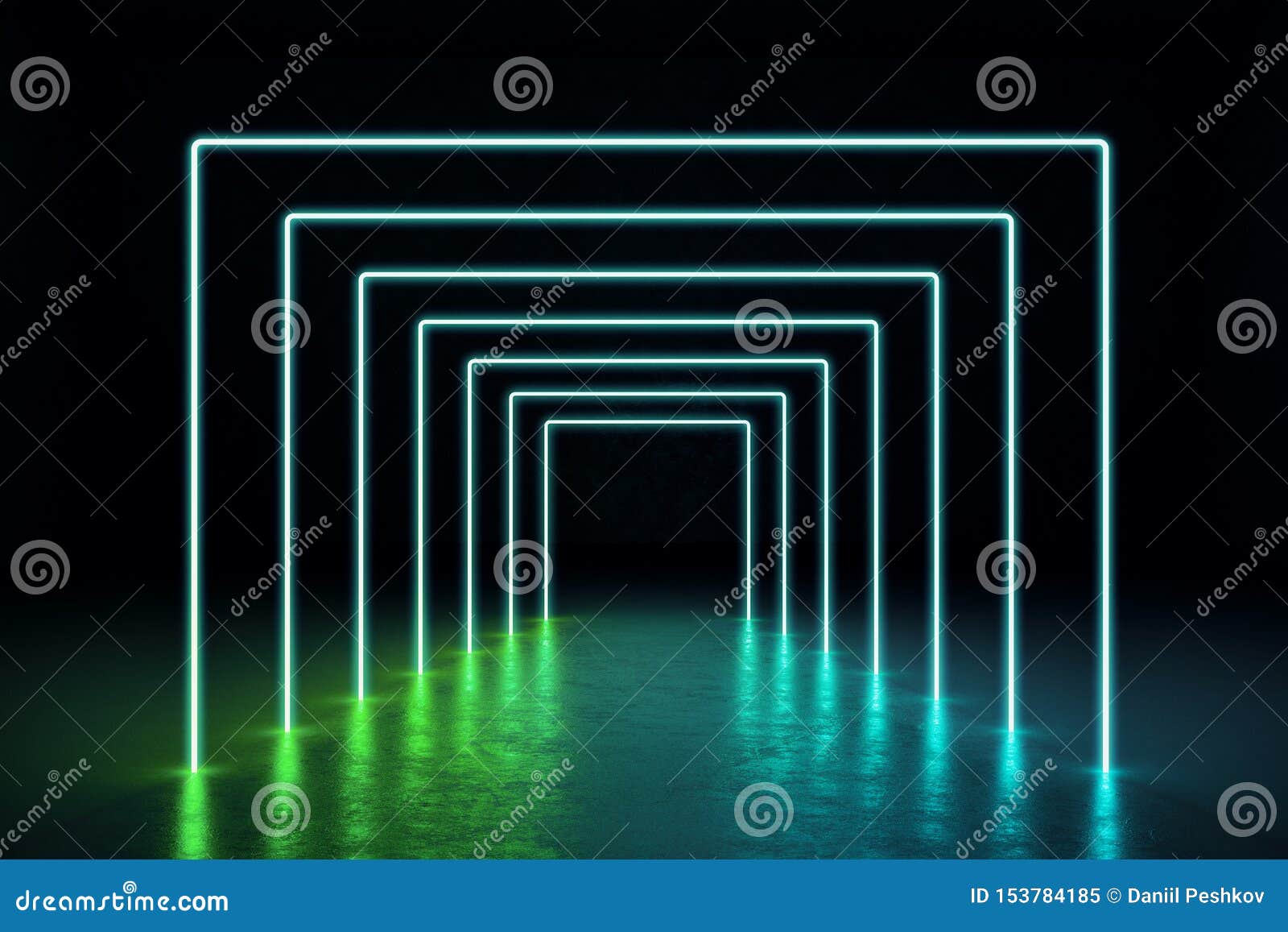 Abstract green neon hall stock illustration. Illustration of