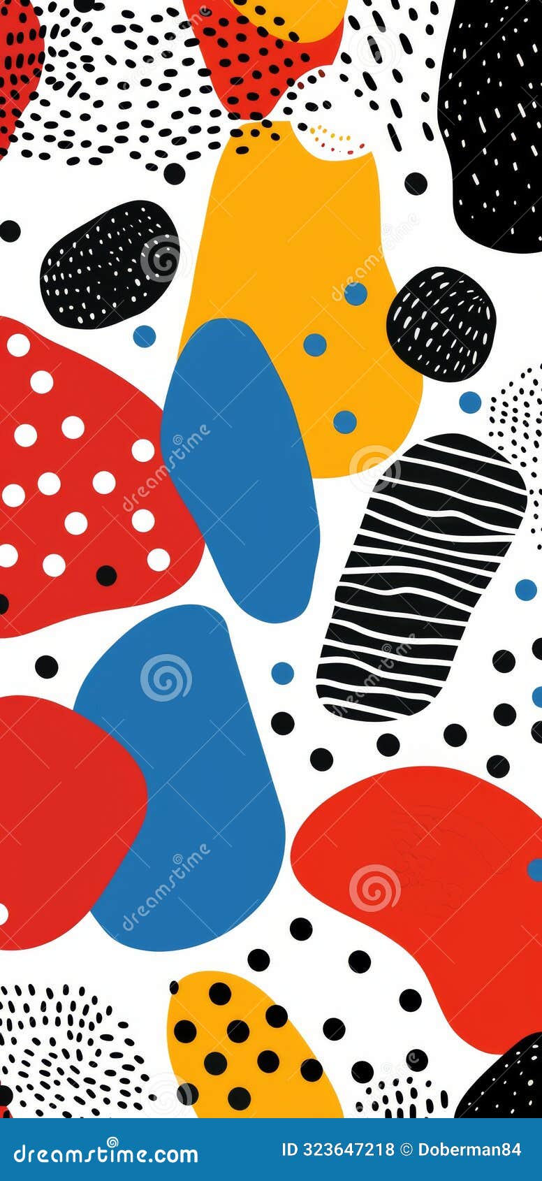 hand drawn abstract pattern with colorful s and dots