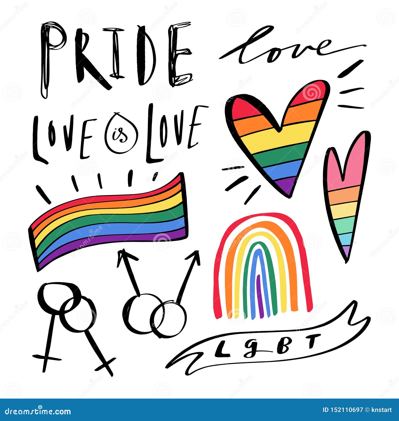 Abstract Hand Drawn Lgbt Doodles Pride Love And Peace Lettering