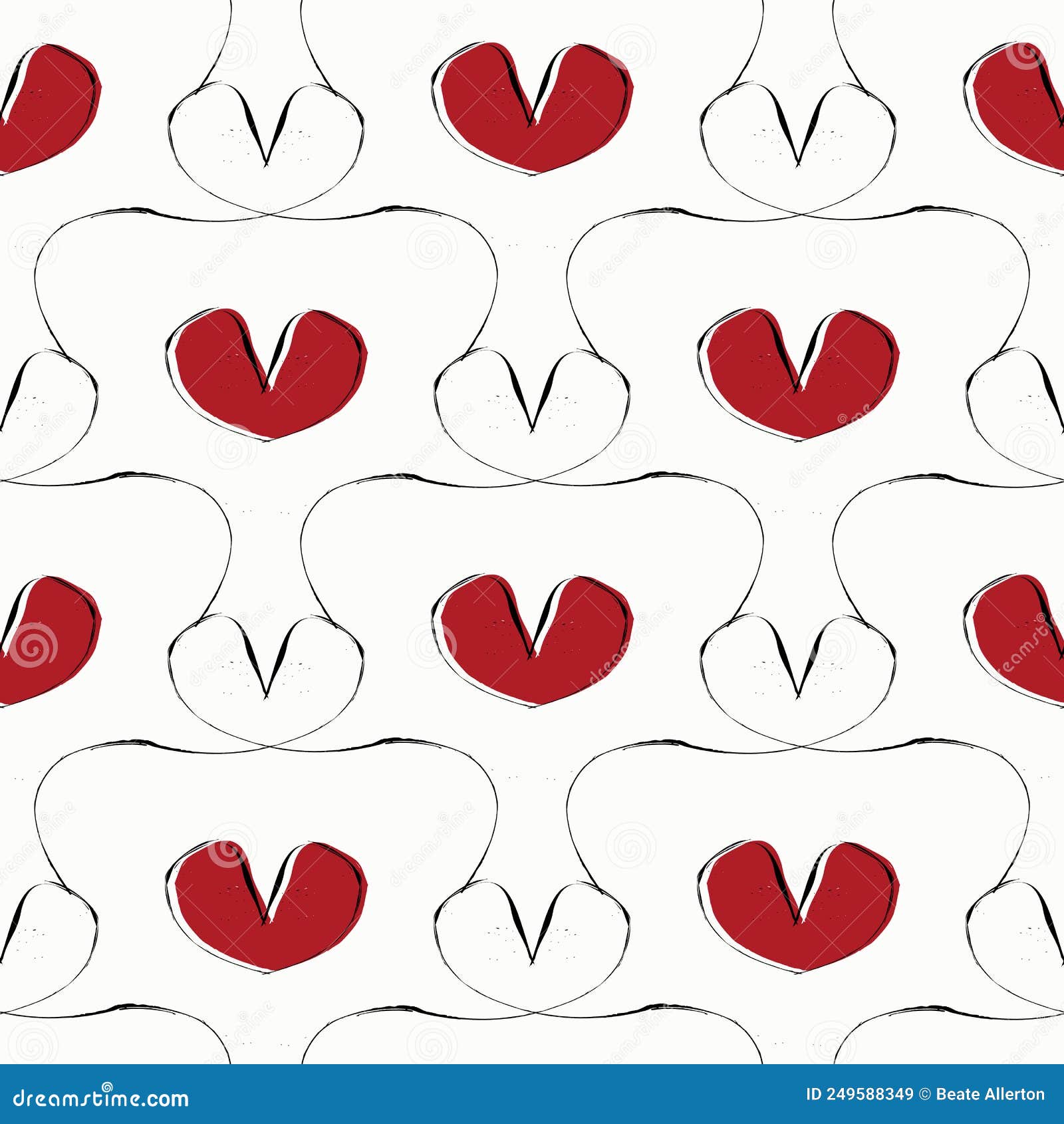 abstract heart rhythm seamless  pattern. brush stroke fine painterly background. cardiogram backdrop with red