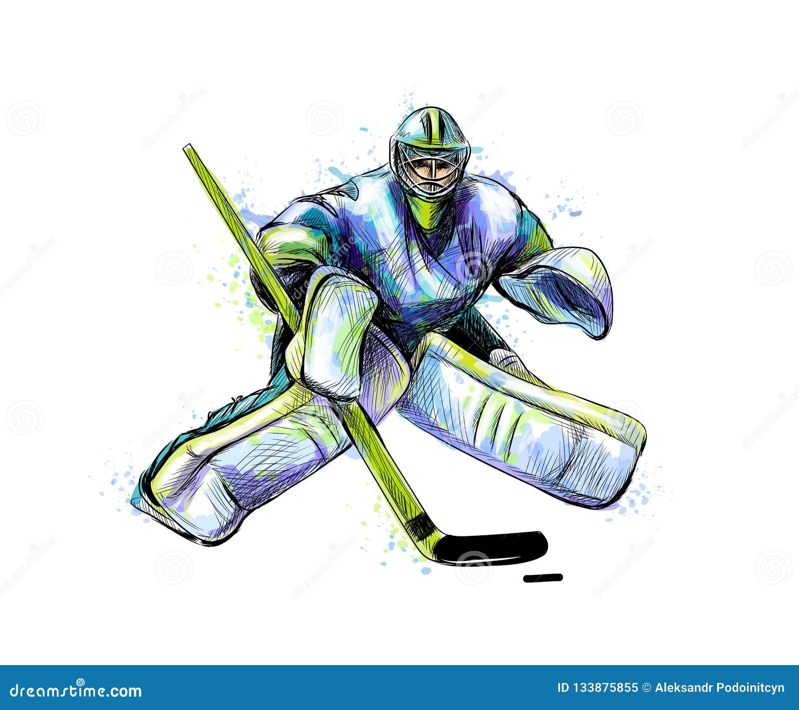Colored hand sketch hockey goalie Royalty Free Vector Image