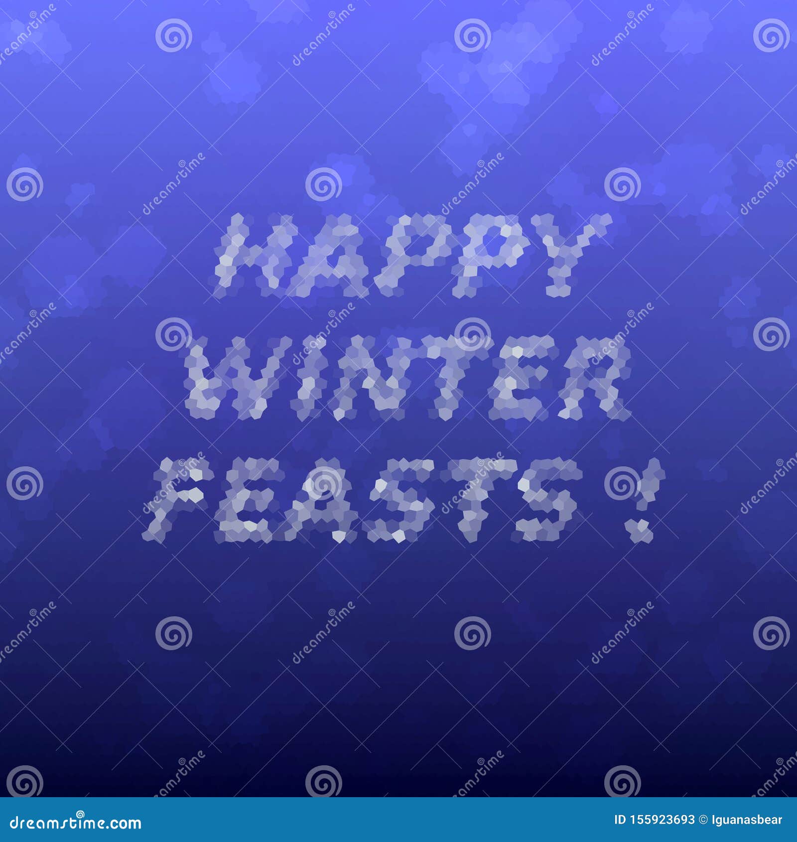 blue white low poly ice crystals sparkling inscription happy winter feasts