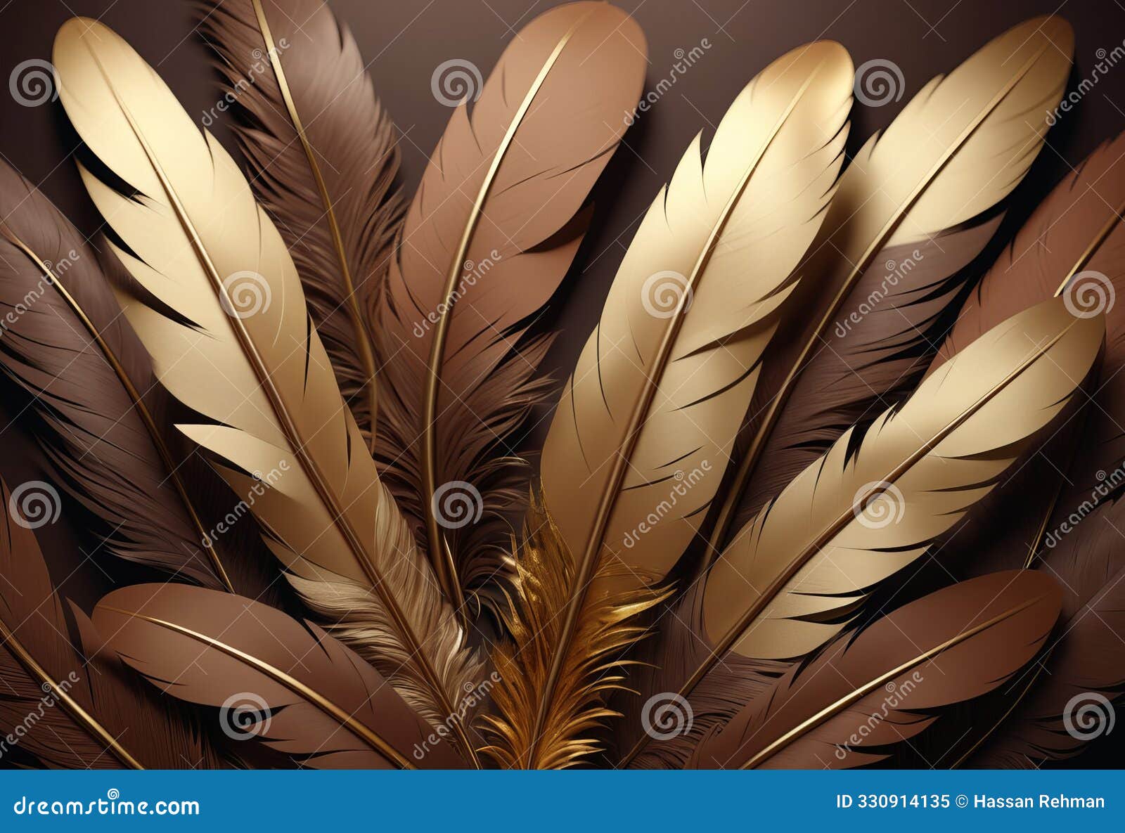 abstract idea with browen and gold fabric feathers