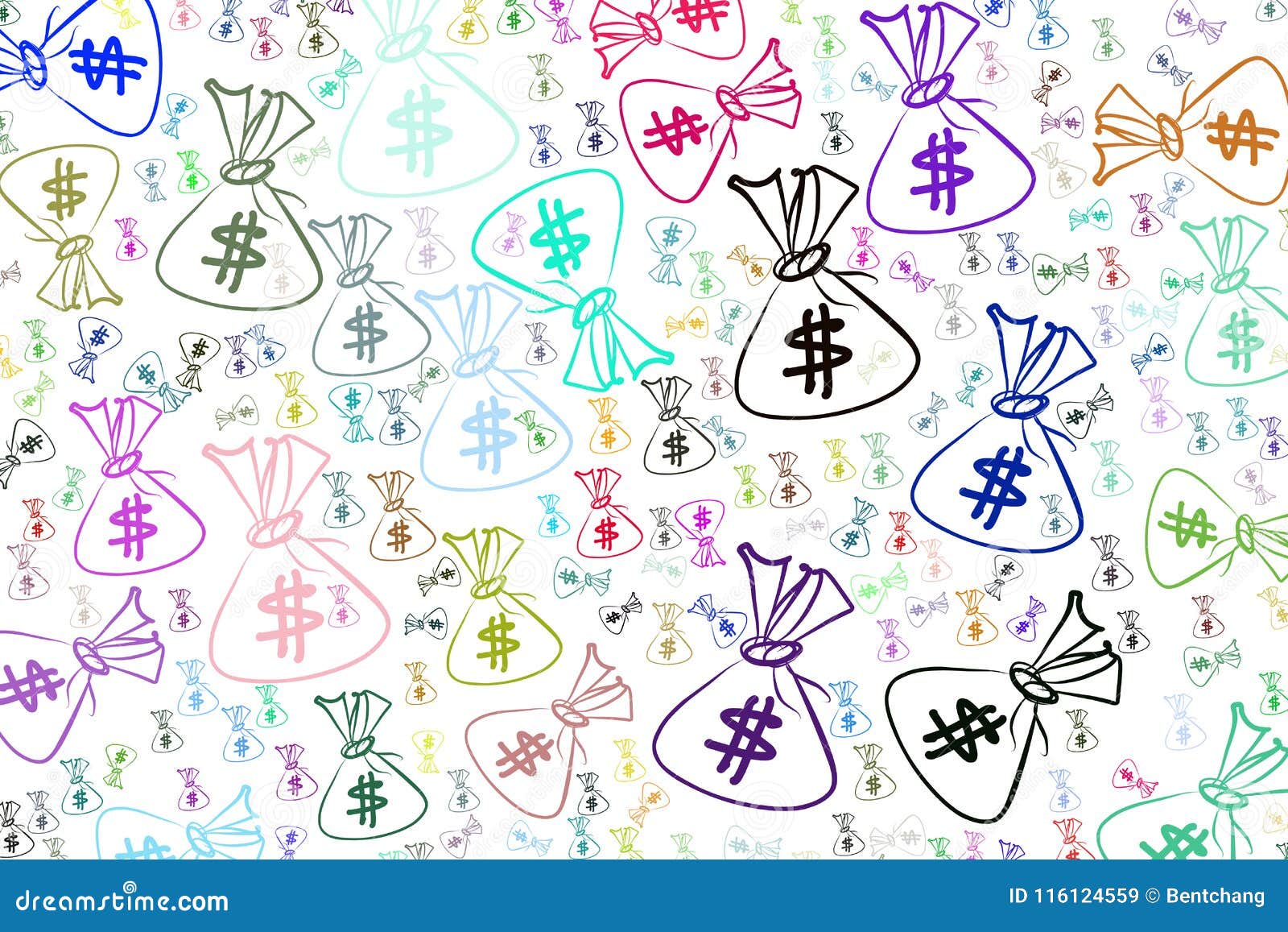Decorative Hand Drawn Money Begs Bank Notes  Coin Illustrations Cartoon  Banking Messy  Wallpaper Stock Vector  Illustration of canvas money  116127468