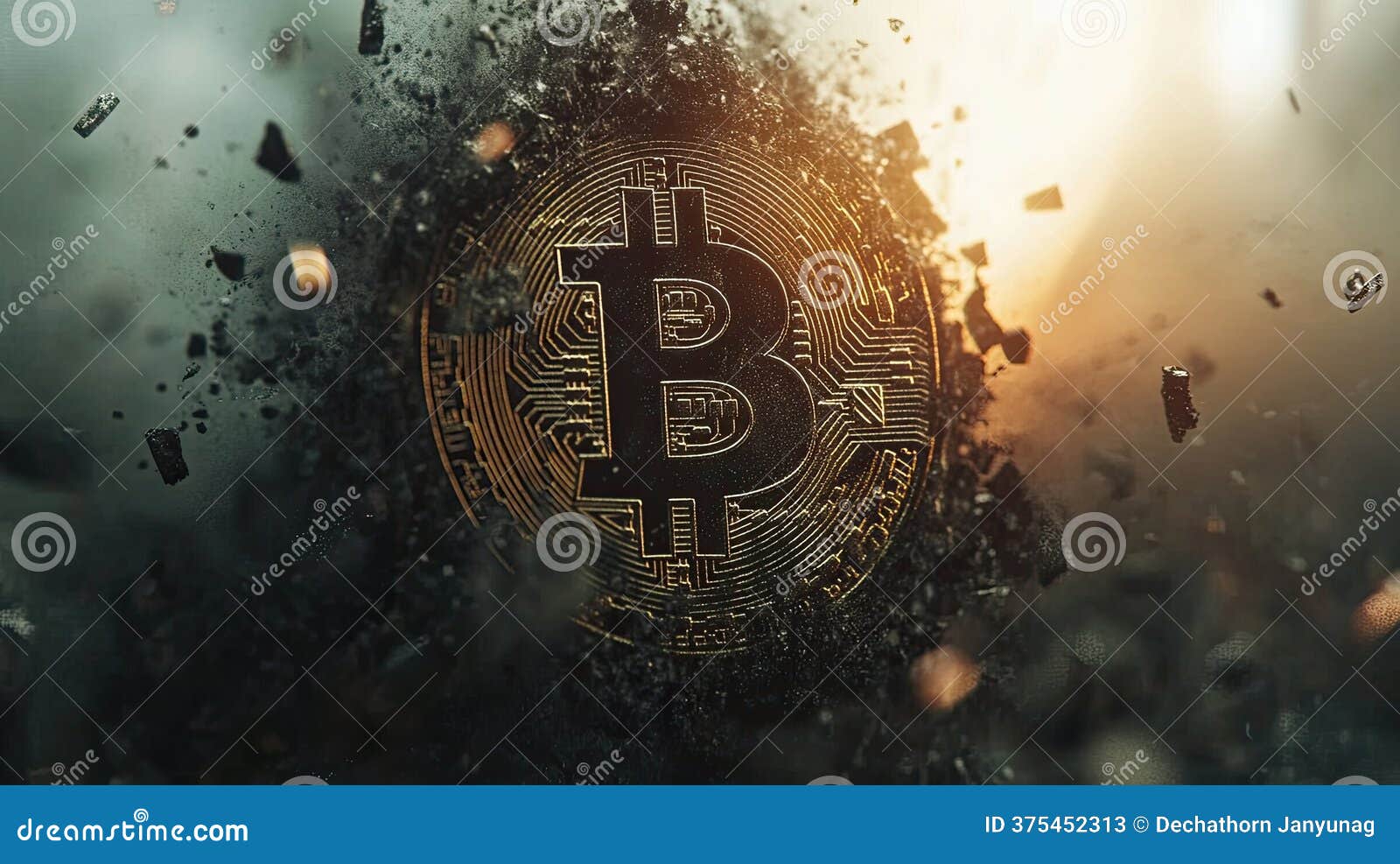 Bitcoin Cryptocurrency Digital Currency Exploding Dust Particles Abstract  Background Stock Illustration - Illustration of trading, mining: 375452313