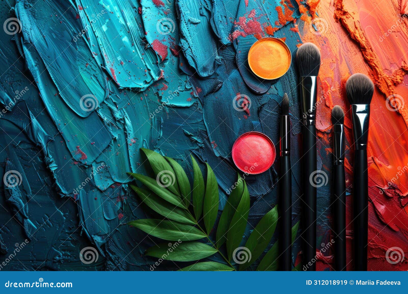 an abstract image of cosmetics in the maximalist bold cluttercore trend with rich colors in bold strokes.