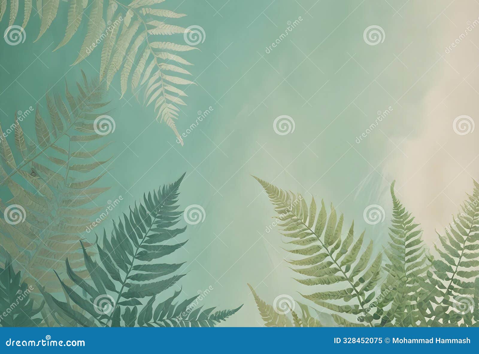 abstract image of green fern leaves arranged on a blue-green background, creating a natural and elegant .